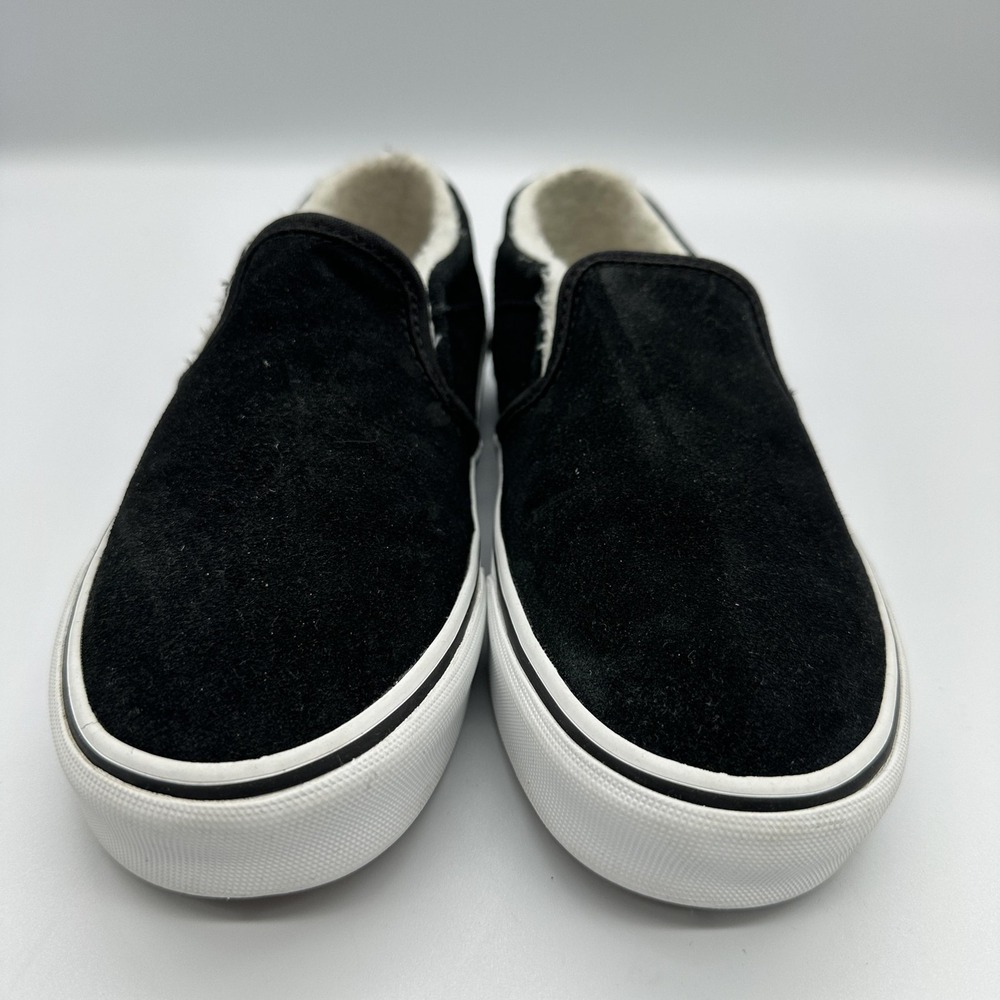 Vans Slip-On Shoes Womens Size 6 Black Suede Fleece Lined Low‎ Top Sneakers